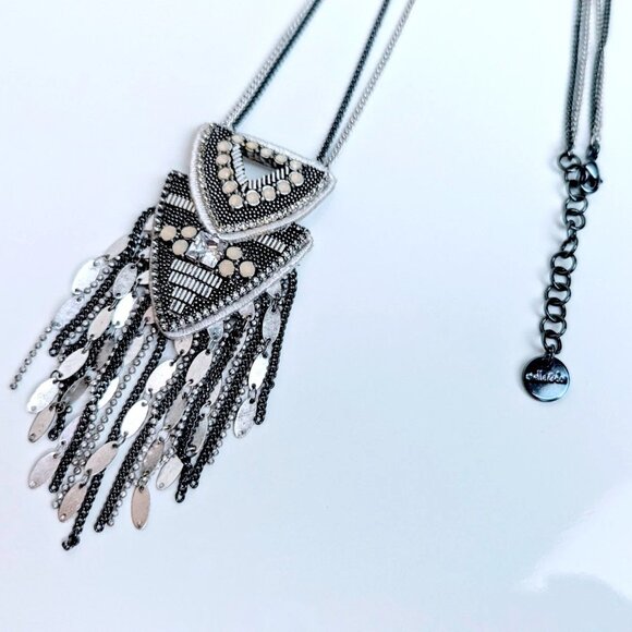 Stella & Dot Chiara Pendant Necklace Womens Silver Color Leather Backed Necklace - Picture 2 of 4